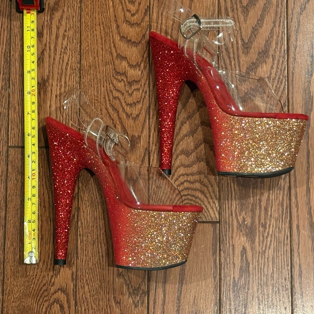 Pleaser Red and Gold Ombré Glitter 7” Platform Heels